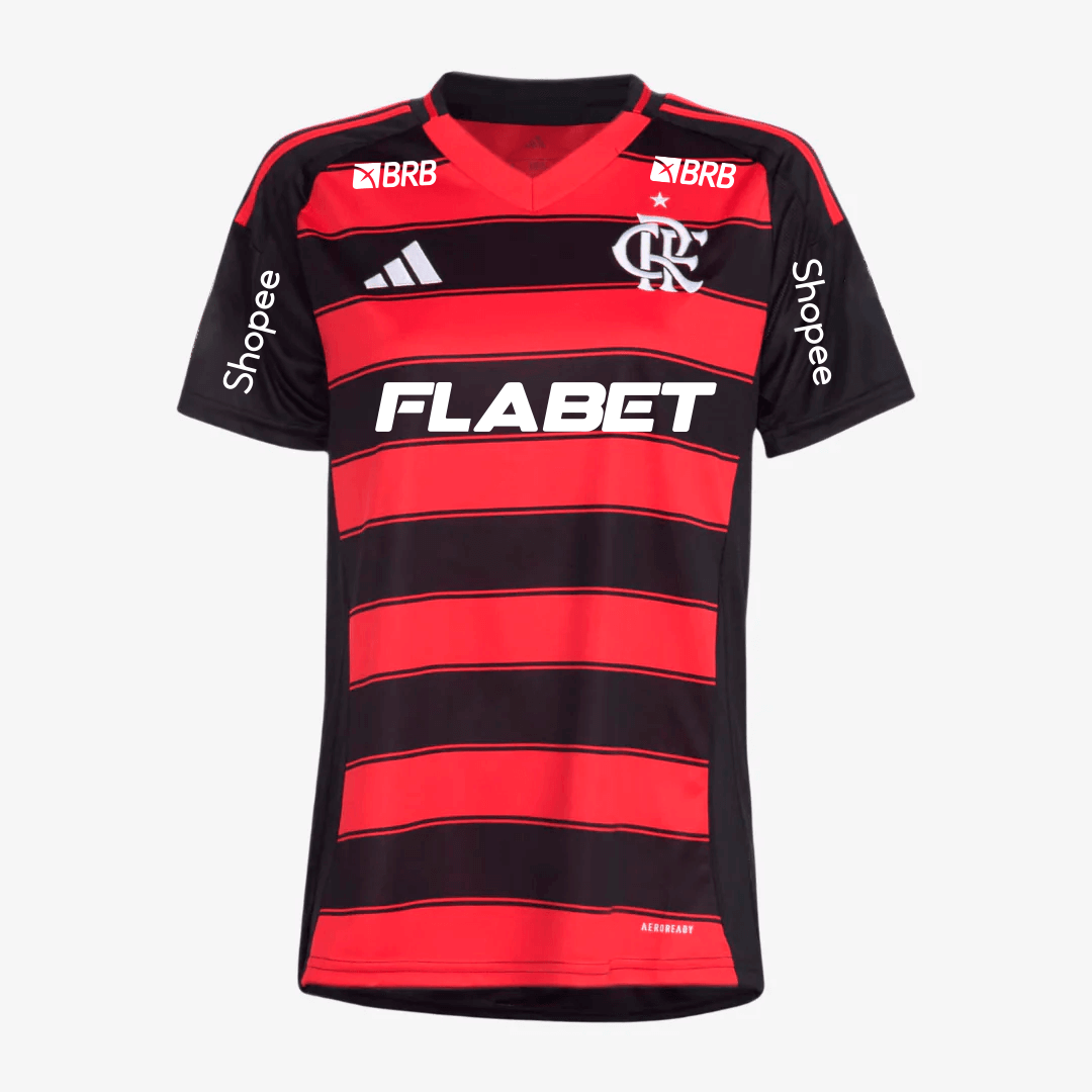 Camisola Feminina Flamengo 2025/26 Casa Com Patrocinadores Torcedor