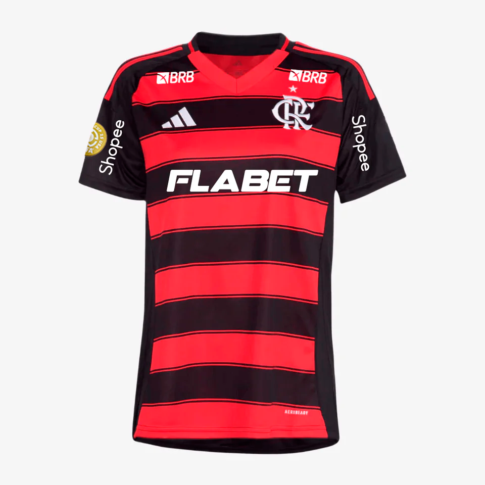 Camisola Feminina Flamengo 2025/26 Casa Com Patrocinadores Torcedor